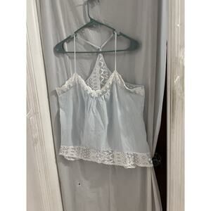 In Bloom Blue White Lace Trim Cami Too Sz L Y2K Sexy Romantic
